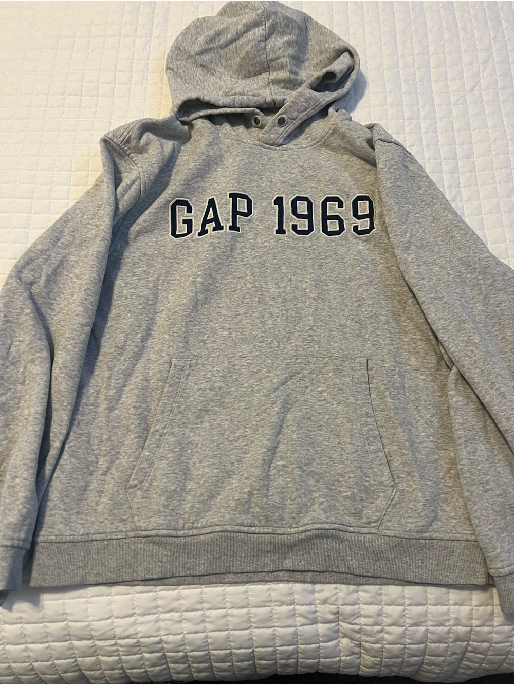 GAP Light Gray Crewneck Hoodie with Navy Logo
